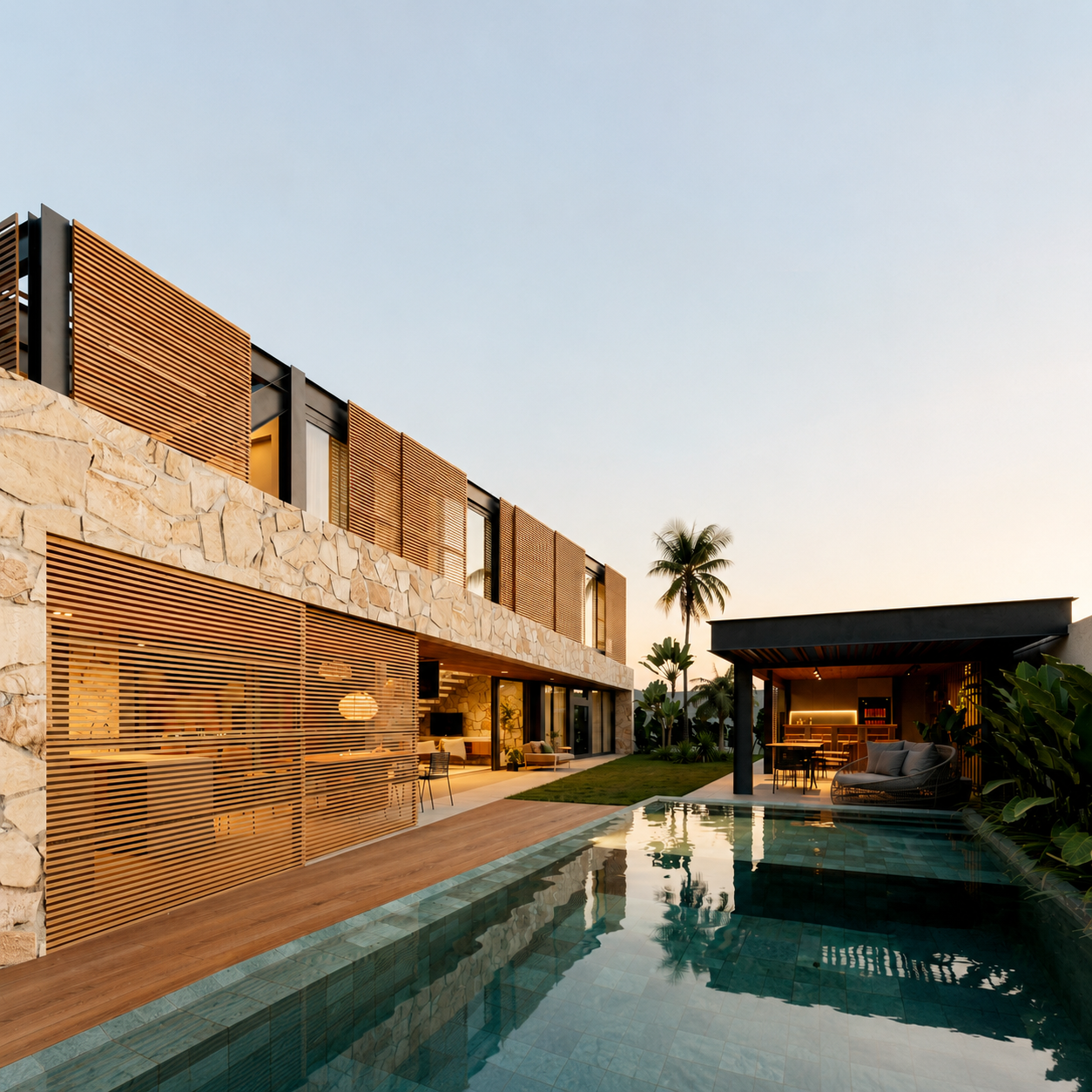 A casa e a piscina — Casa Artur Nogueira