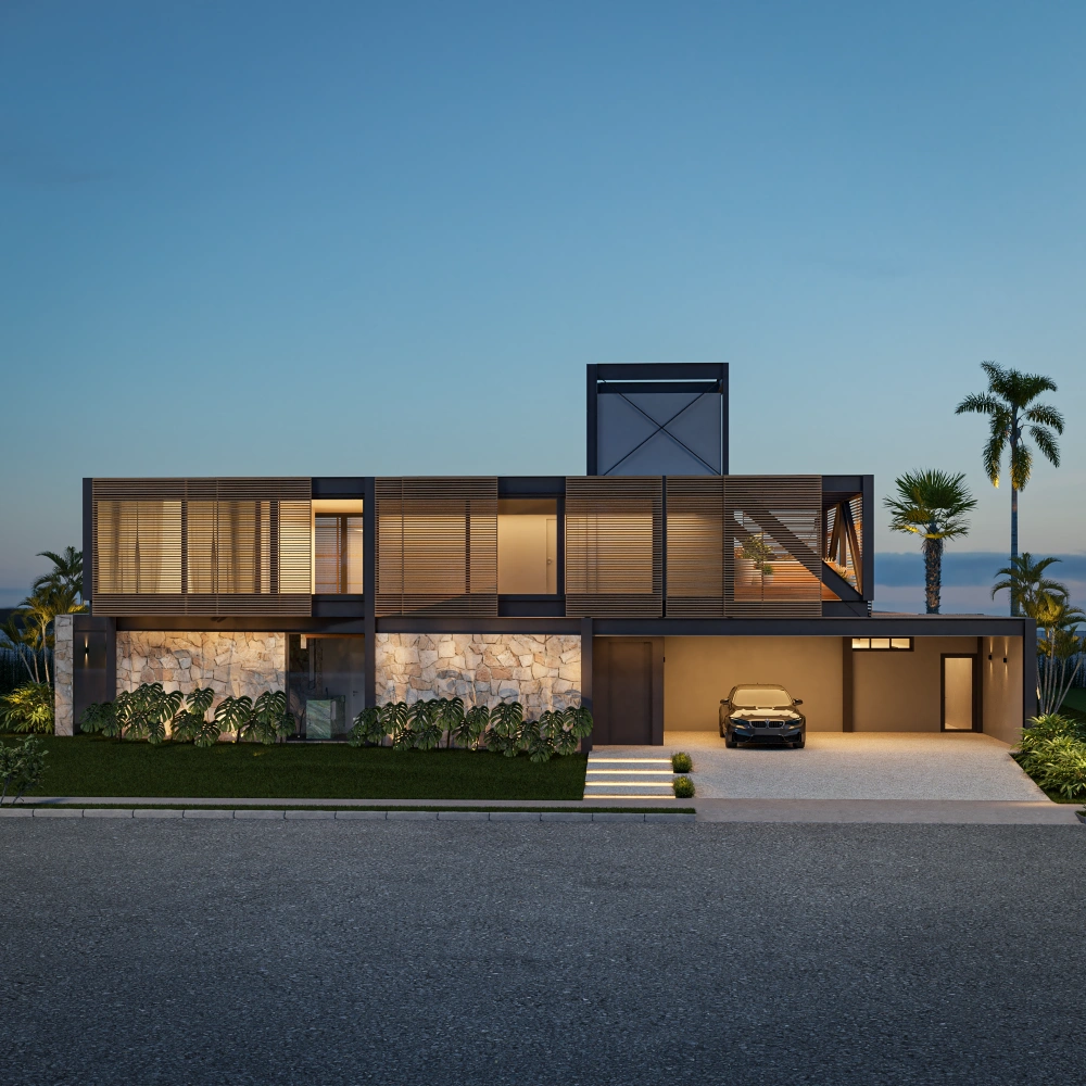 Fachada ao anoitecer — Casa Artur Nogueira