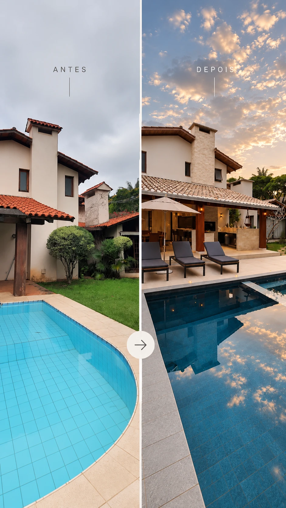 A transformação da piscina e do solário — Casa Morumbi
