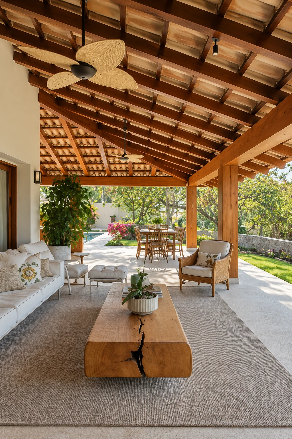 Varanda e convivência junto ao jardim — Casa Morumbi