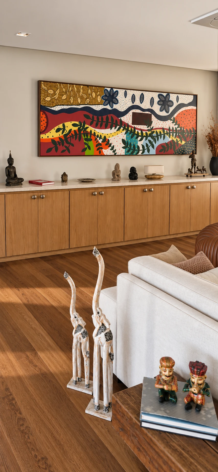 Arte e marcenaria na sala de jantar — Casa Morumbi