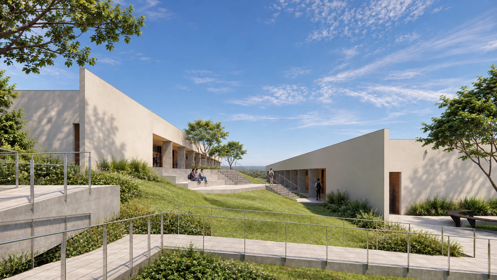 Átrio, rampas e espaços de estar — Instituto Técnico de Minas Gerais, unidade Muzambinho