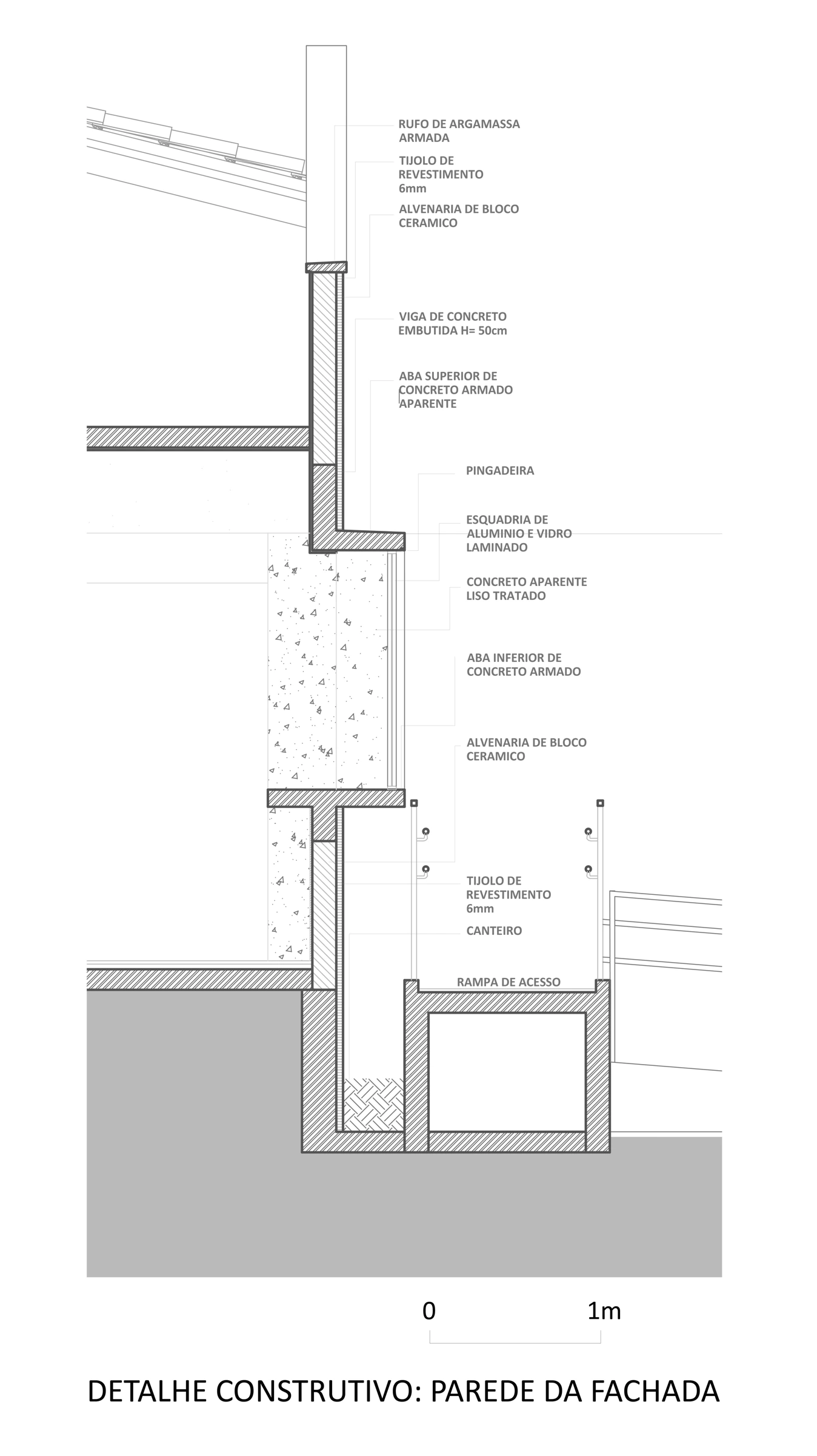 Detalhe construtivo da parede da fachada — Padaria NÓZ